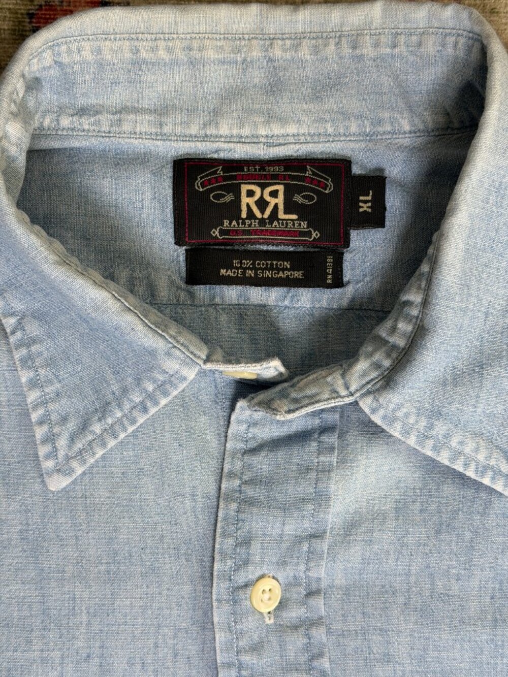 RRL Ralph Lauren Vintage Chambray Cotton Work Shirt XL Men - Picture 3 of 14